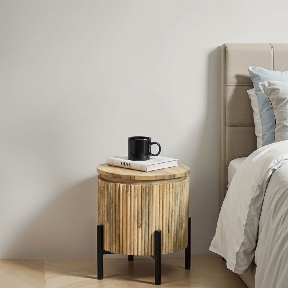 York Solid Wood Bedside Table with Metal Legs
