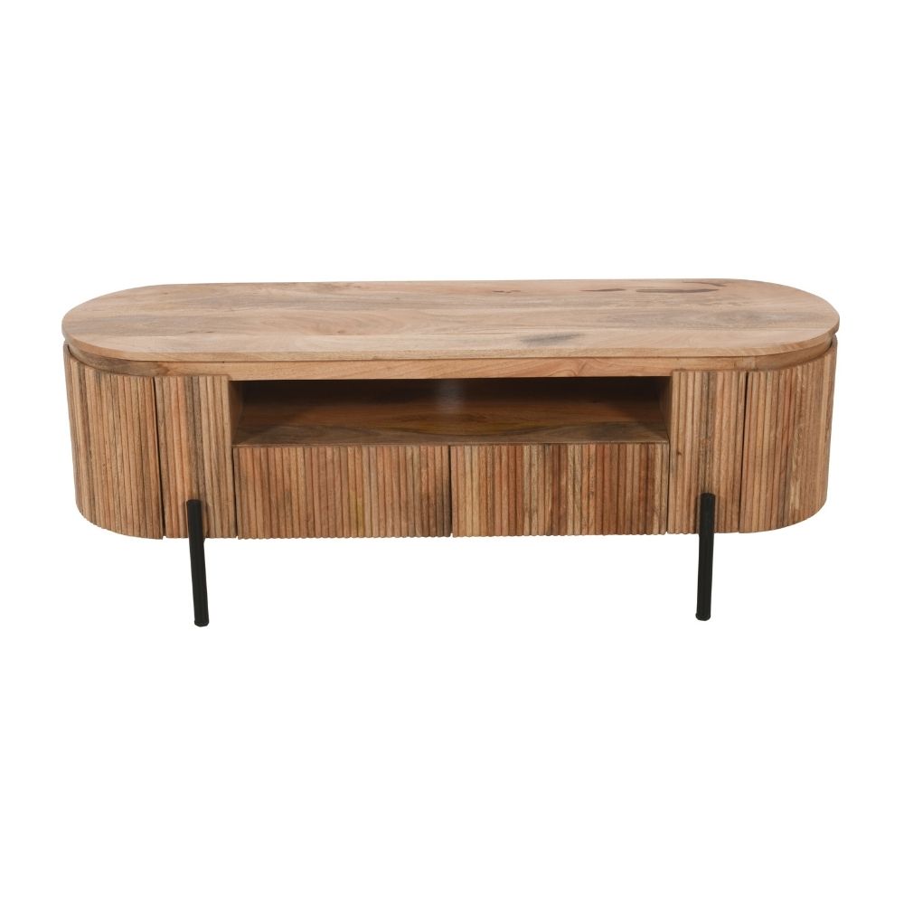 York Natural Solid Wood Tv Cabinet With Metal Legs