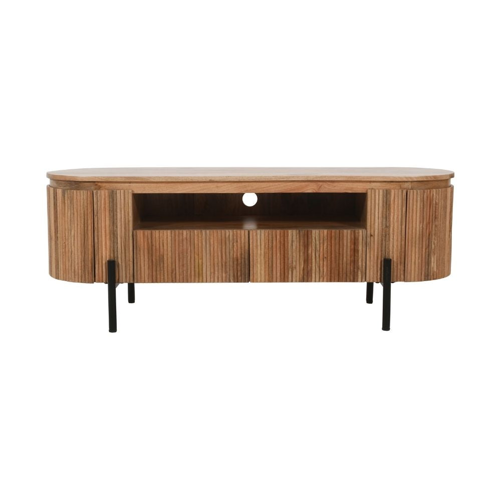York Natural Solid Wood Tv Cabinet With Metal Legs