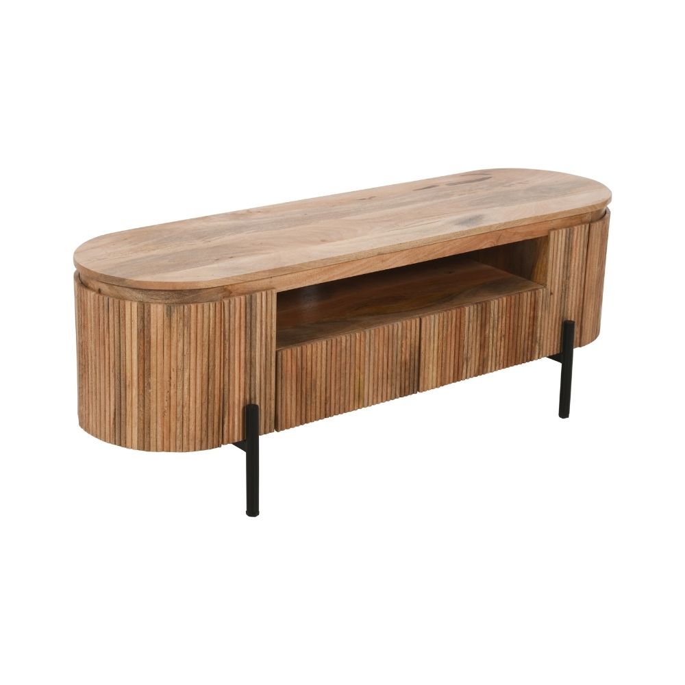 York Natural Solid Wood Tv Cabinet With Metal Legs