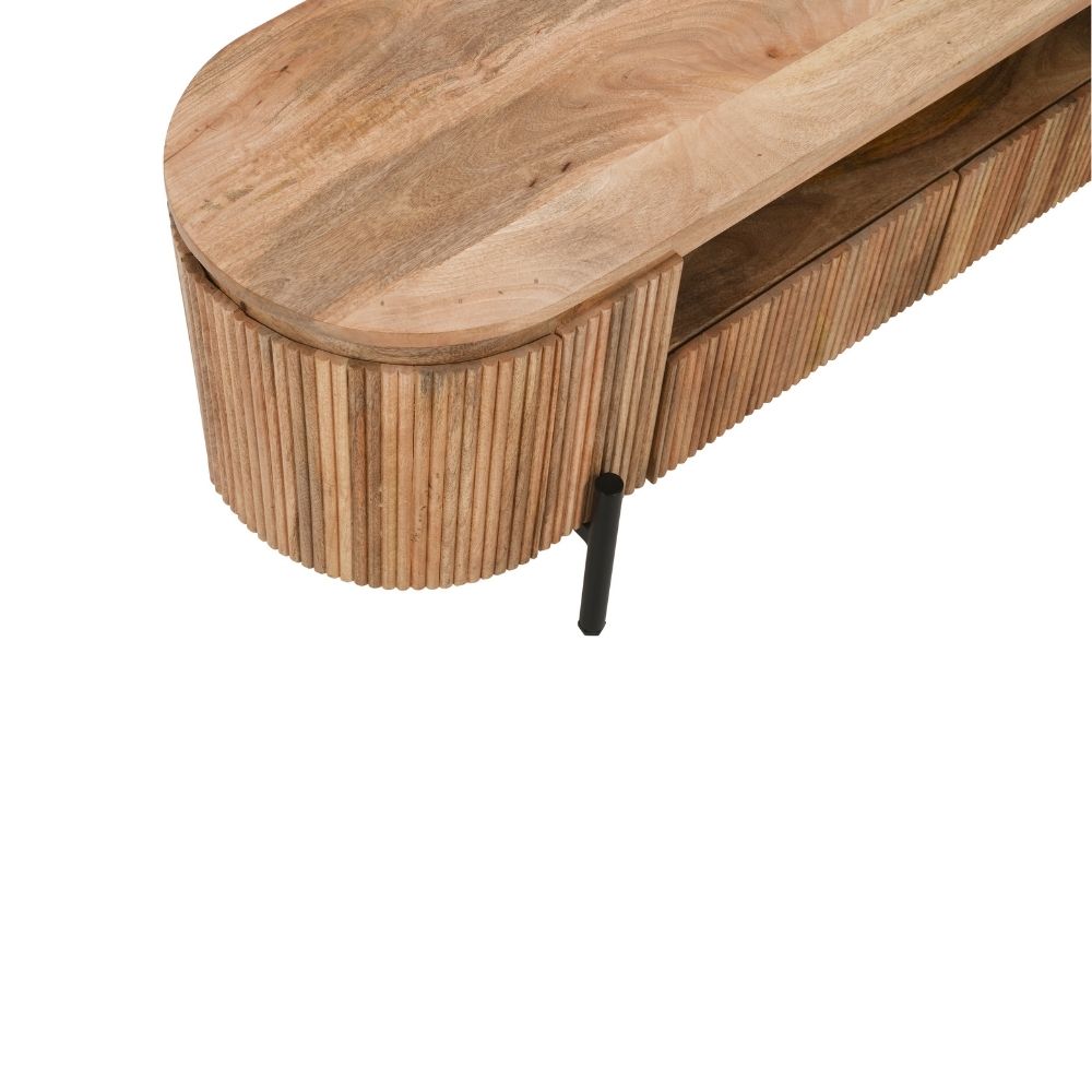 York Natural Solid Wood Tv Cabinet With Metal Legs