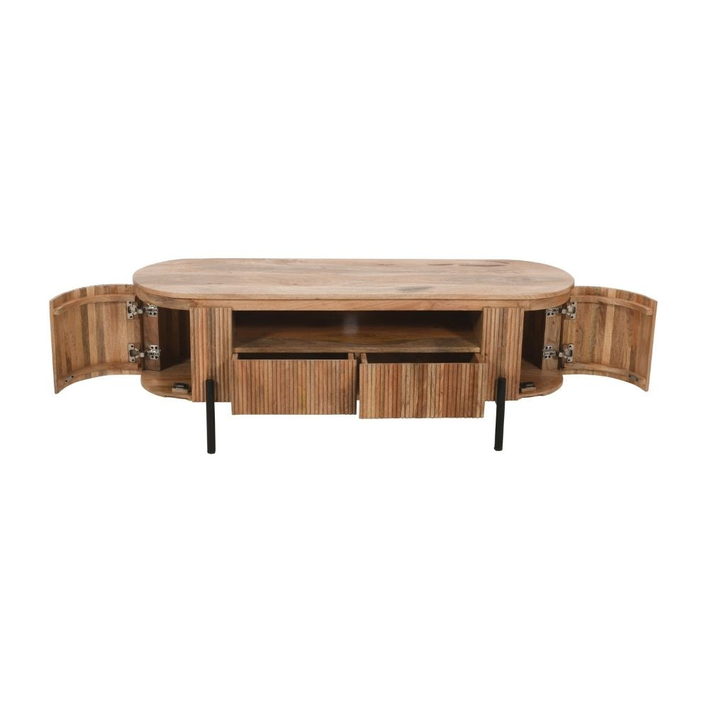 York Natural Solid Wood Tv Cabinet With Metal Legs
