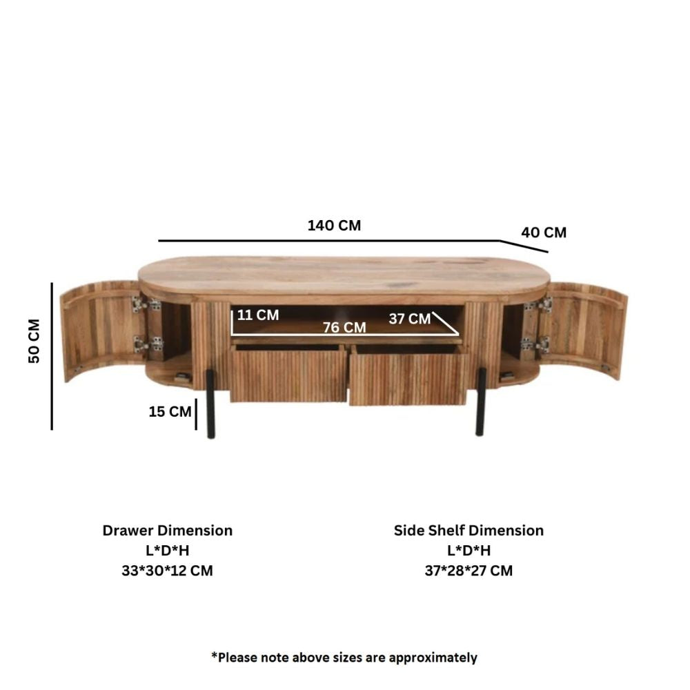 York Natural Solid Wood Tv Cabinet With Metal Legs