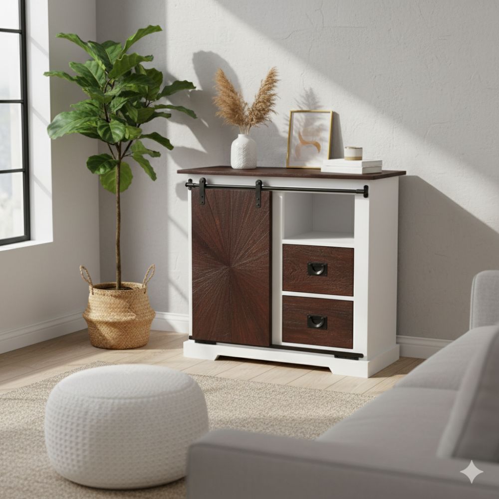 Reclaimed Wood Sliding Door Sideboard With 2 Drawer & 1 Sliding Door