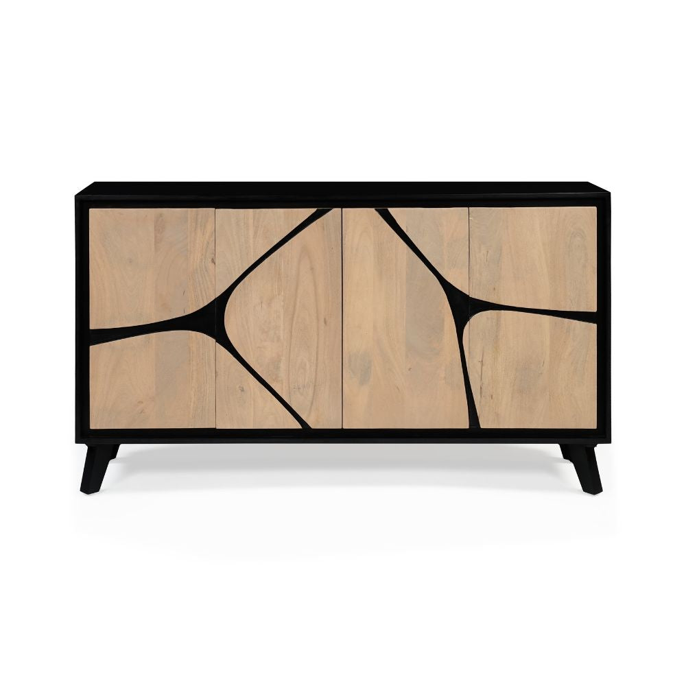 Solid Mango Wood 4 Door Sideboard Black Large