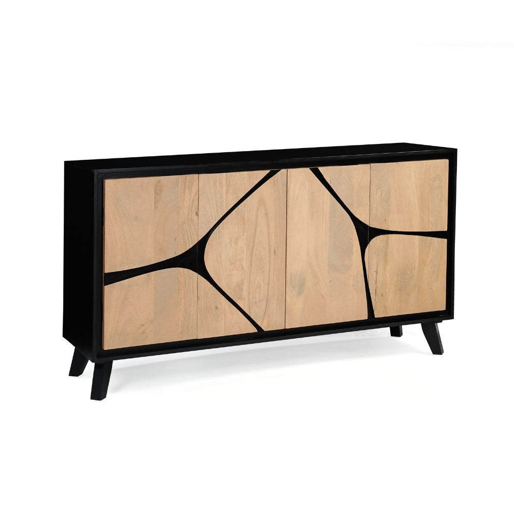 Solid Mango Wood 4 Door Sideboard Black Large