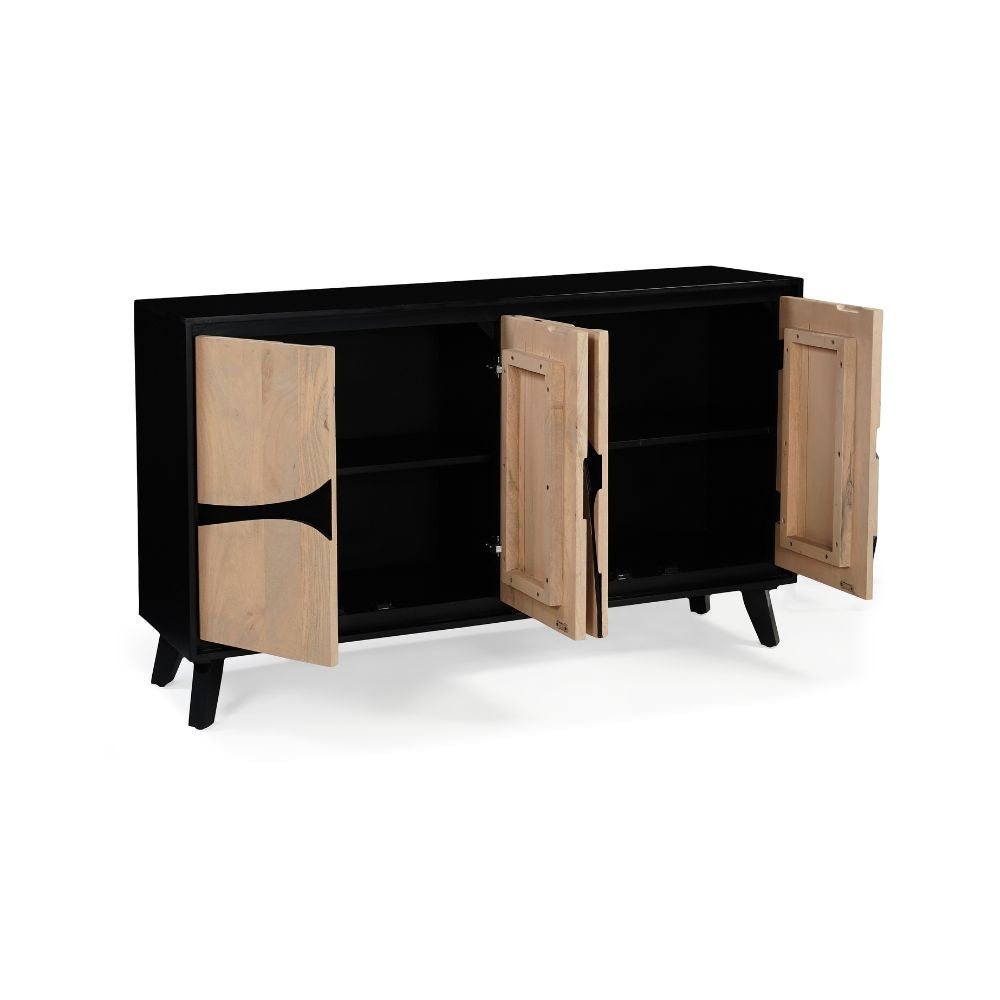 Solid Mango Wood 4 Door Sideboard Black Large