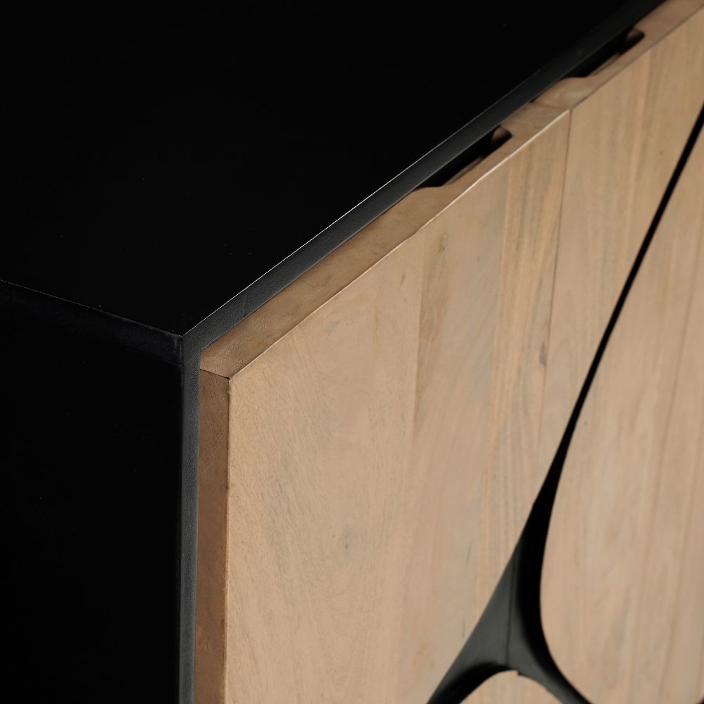 Solid Mango Wood 4 Door Sideboard Black Large