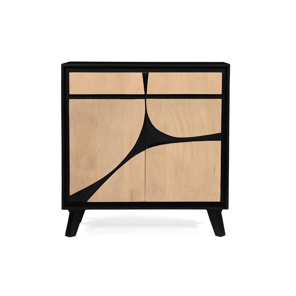 Solid Mango Wood 2 Door & 2 Drawer Sideboard Black