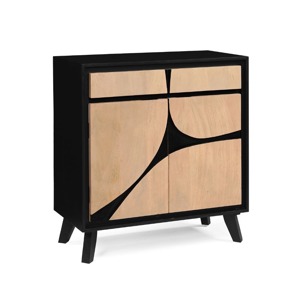 Solid Mango Wood 2 Door & 2 Drawer Sideboard Black
