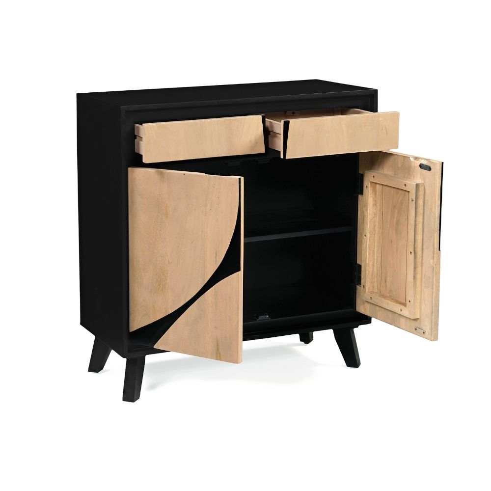 Solid Mango Wood 2 Door & 2 Drawer Sideboard Black