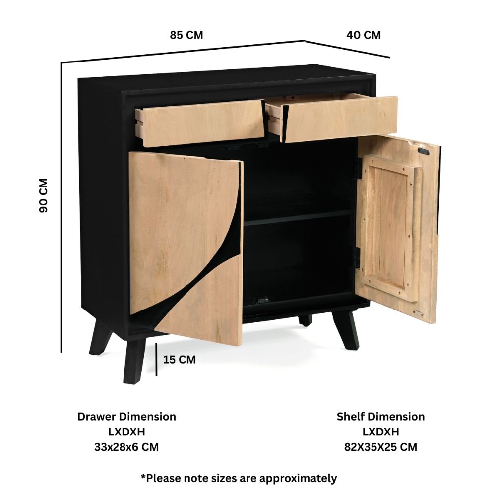 Solid Mango Wood 2 Door & 2 Drawer Sideboard Black