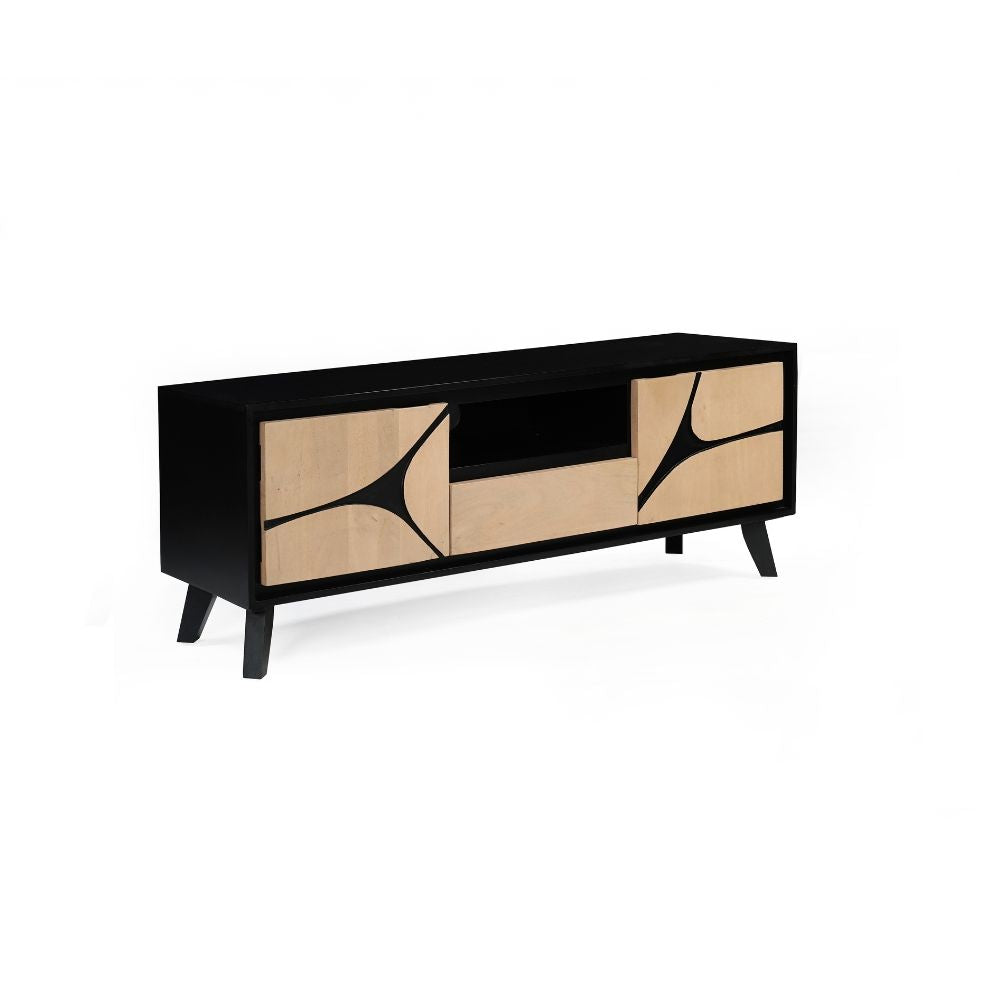 Solid Mango Wood 2 Door & 1 Drawer Tvc Black