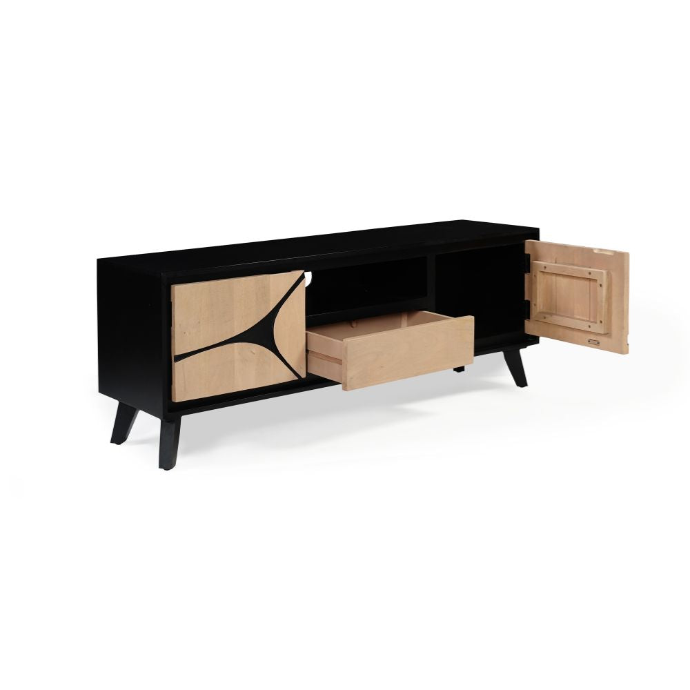 Solid Mango Wood 2 Door & 1 Drawer Tvc Black