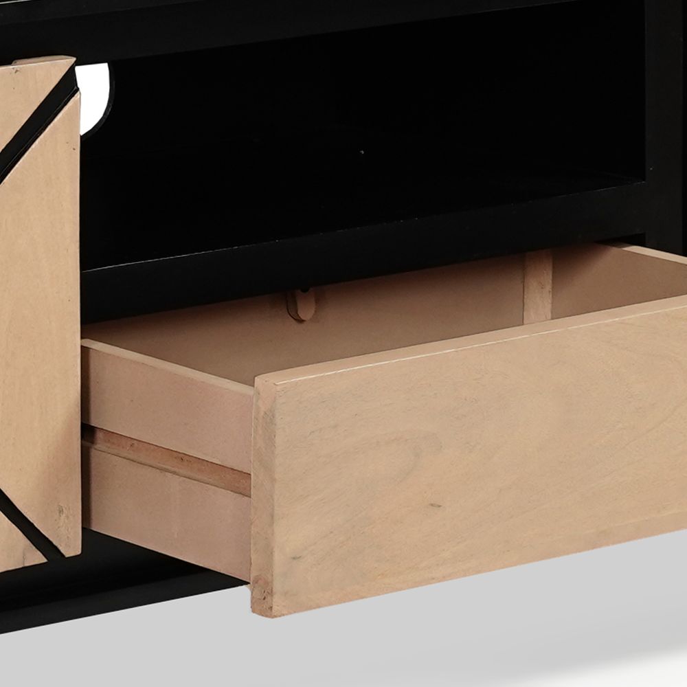 Solid Mango Wood 2 Door & 1 Drawer Tvc Black