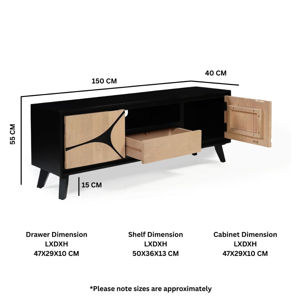 Solid Mango Wood 2 Door & 1 Drawer Tvc Black