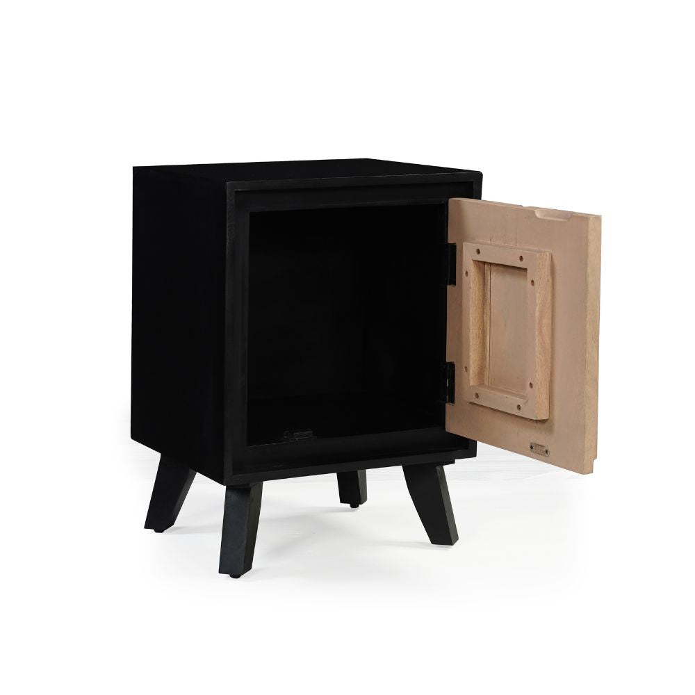 Solid Mango Wood Bedside Table Black