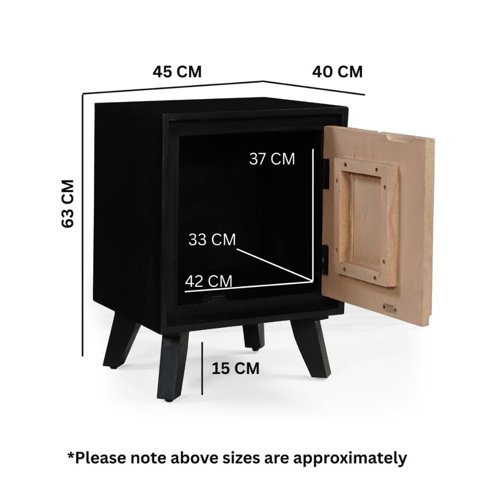 Solid Mango Wood Bedside Table Black