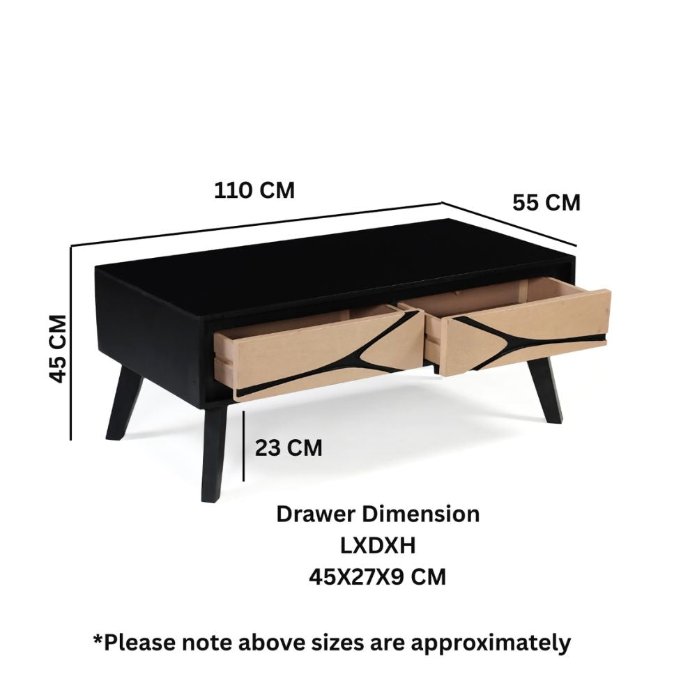 Solid Mango Wood Coffee Table Black