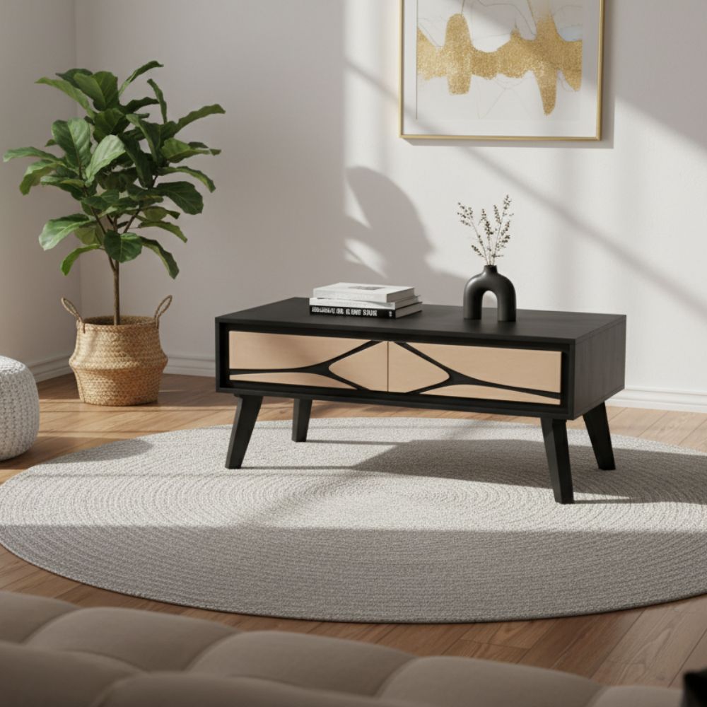 Solid Mango Wood Coffee Table Black