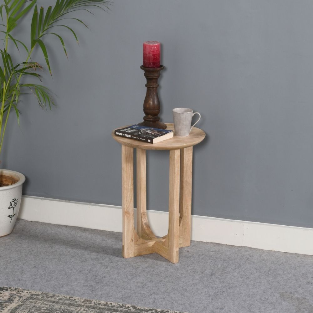 Nolan Natural Mango Wood Round Inverted Legs Side Table