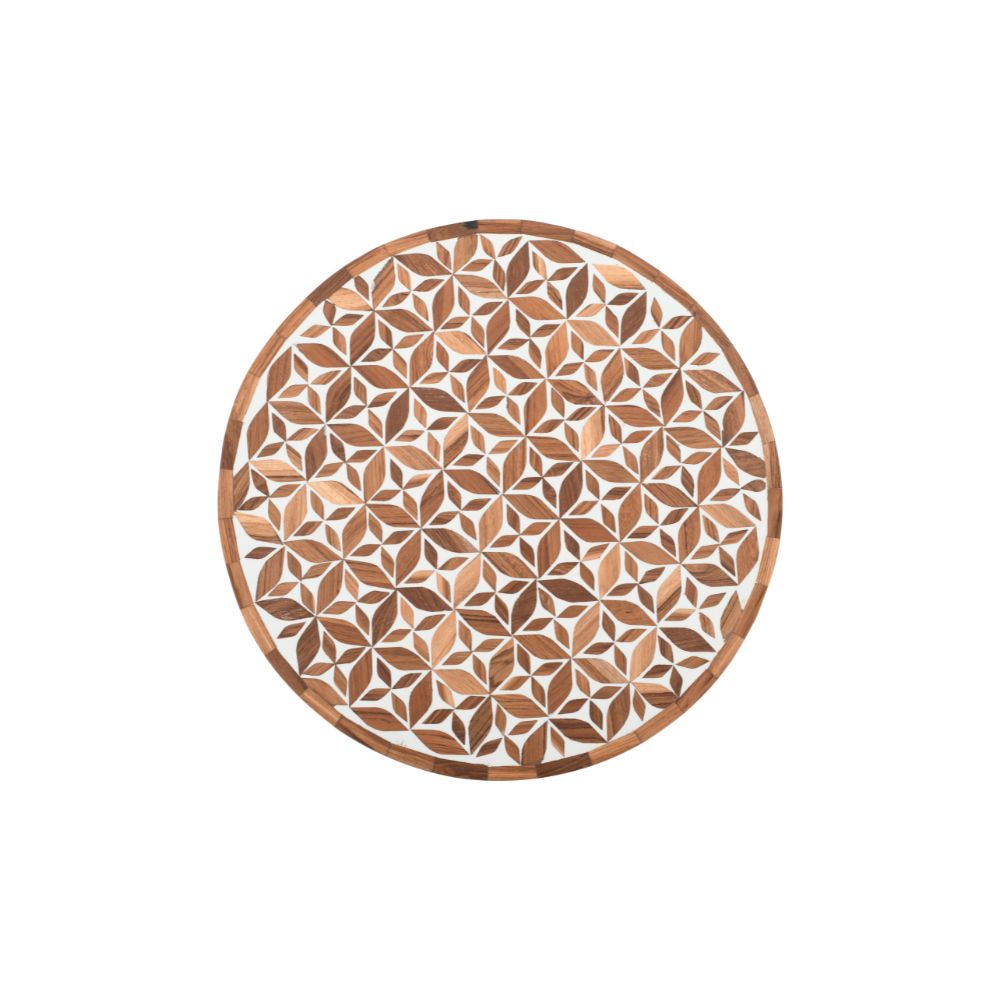 Inlay Acacia Wood Floral Side Table Big