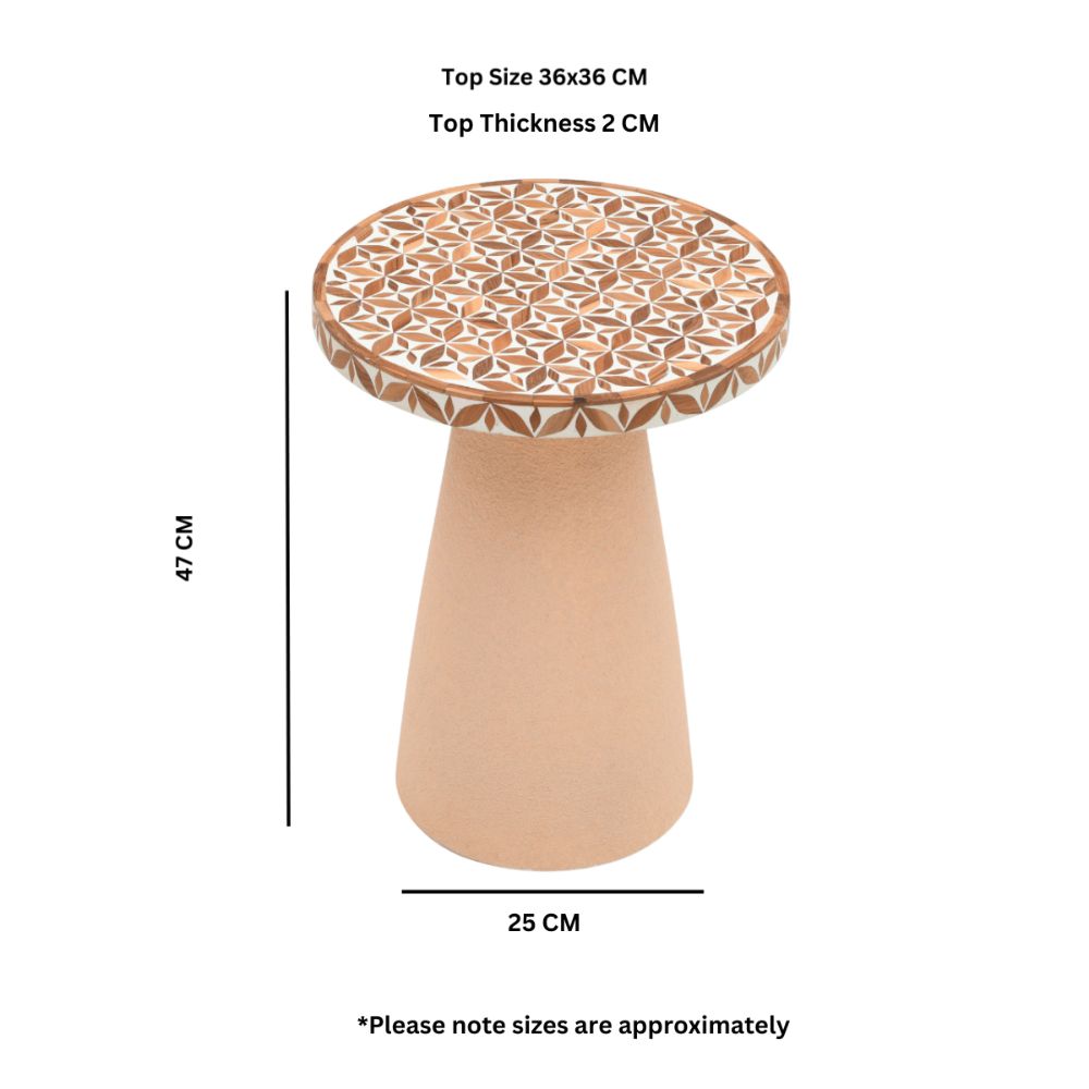 Inlay Acacia Wood Floral Side Table Small
