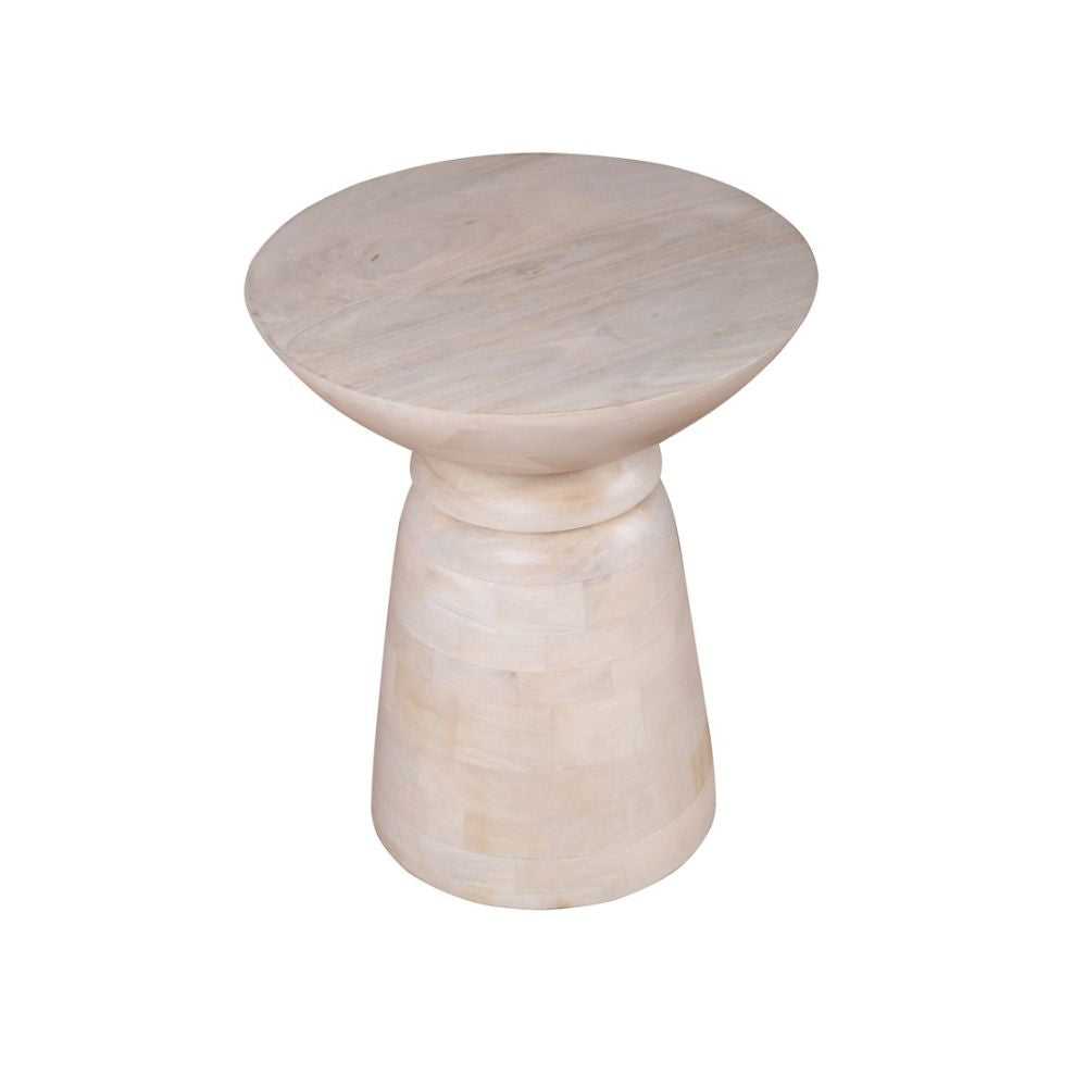 Mango Wood Corn End Table-Oak White
