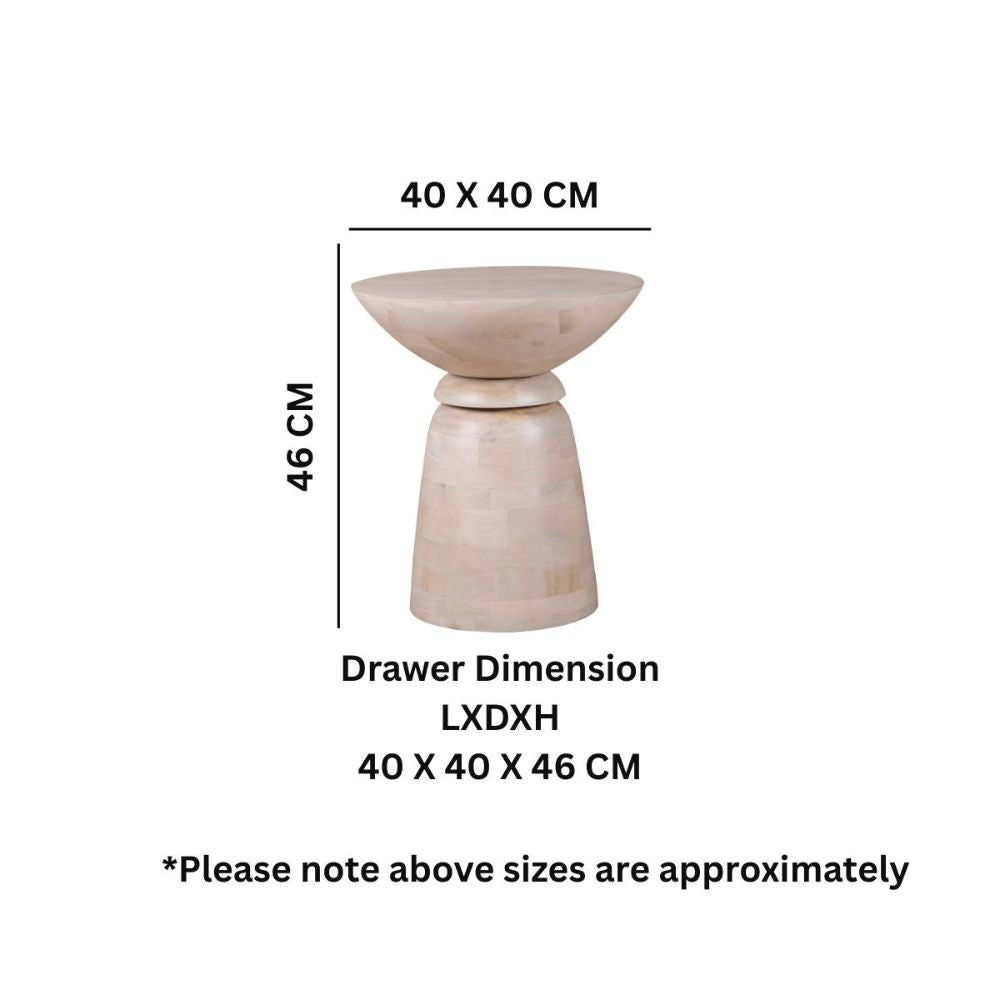 Mango Wood Corn End Table-Oak White