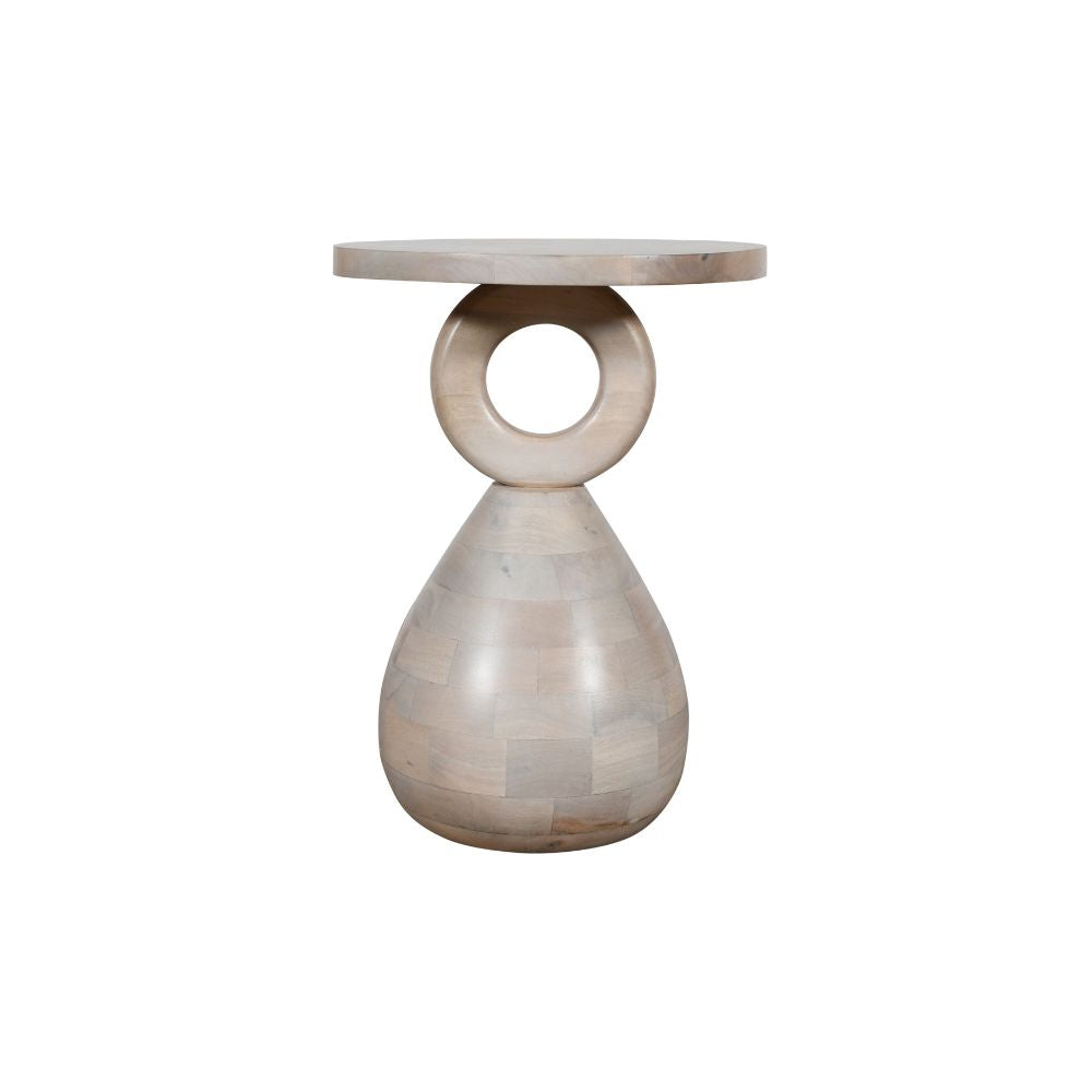 Mango Wood Round Hall End Table-Oak White