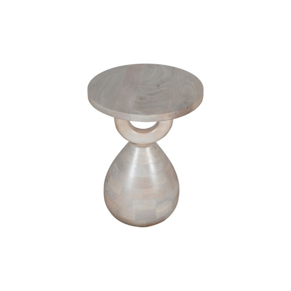 Mango Wood Round Hall End Table-Oak White
