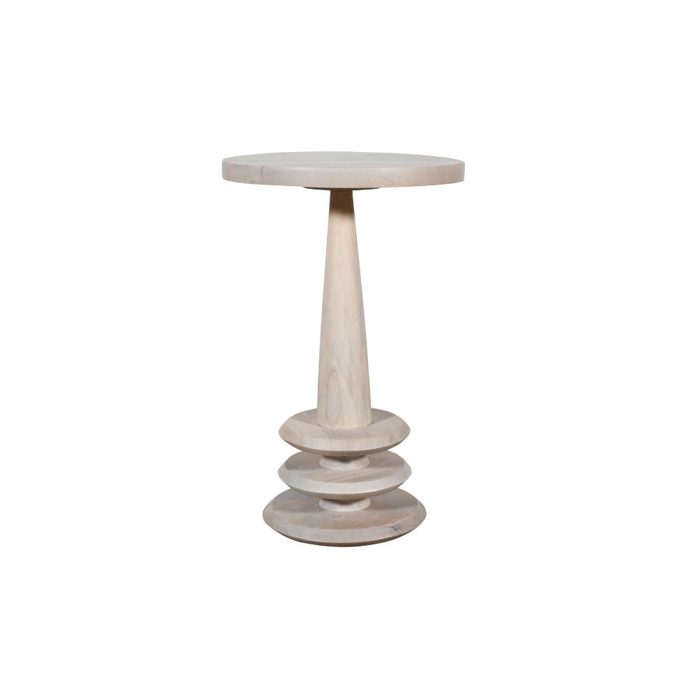 Mango Wood Ring Round End Table-Oak White