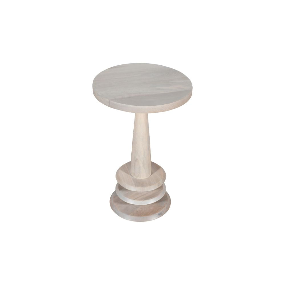Mango Wood Ring Round End Table-Oak White