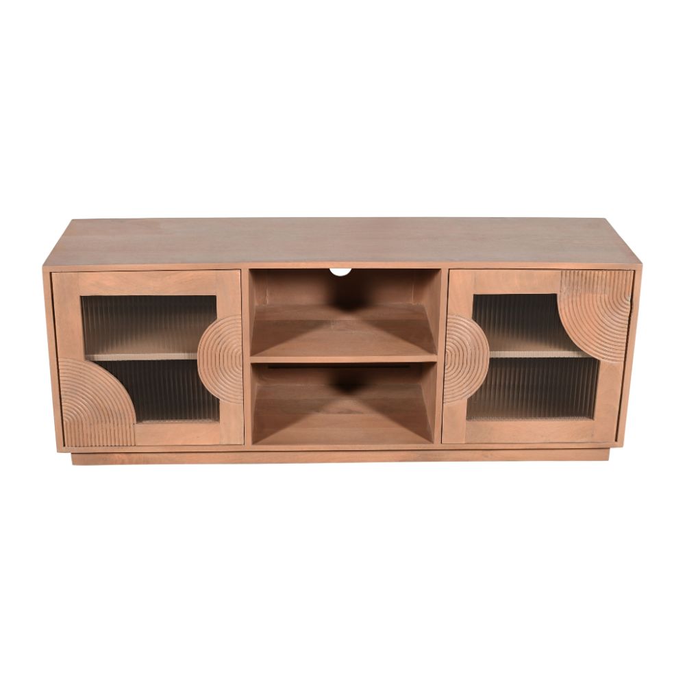 Elegant Mango Wood TV Unit with Storage & Glass Doors