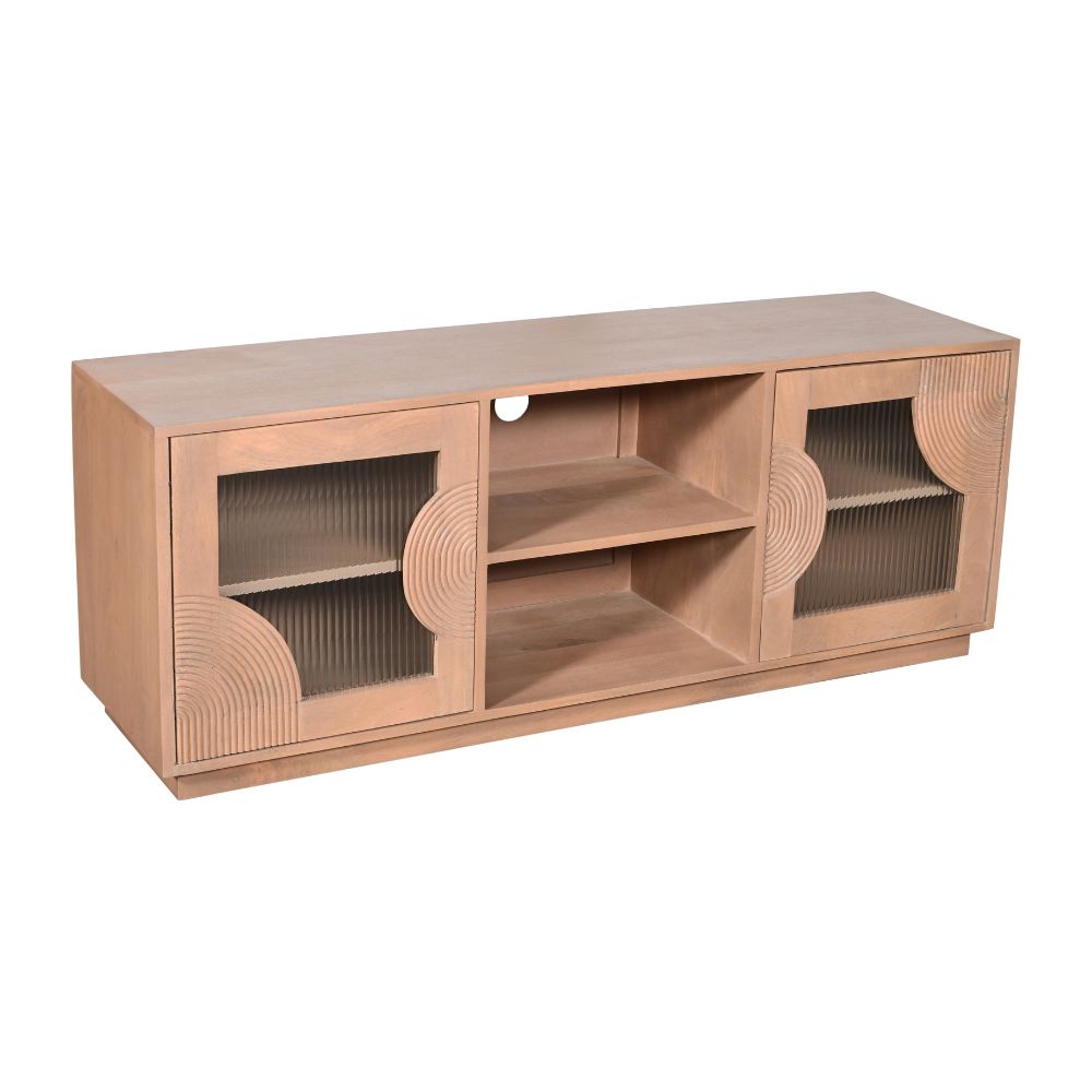 Elegant Mango Wood TV Unit with Storage & Glass Doors