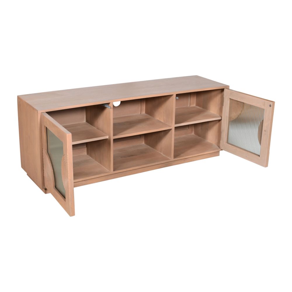 Elegant Mango Wood TV Unit with Storage & Glass Doors