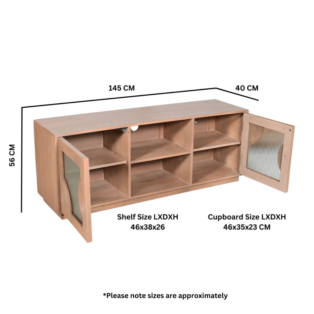 Elegant Mango Wood TV Unit with Storage & Glass Doors