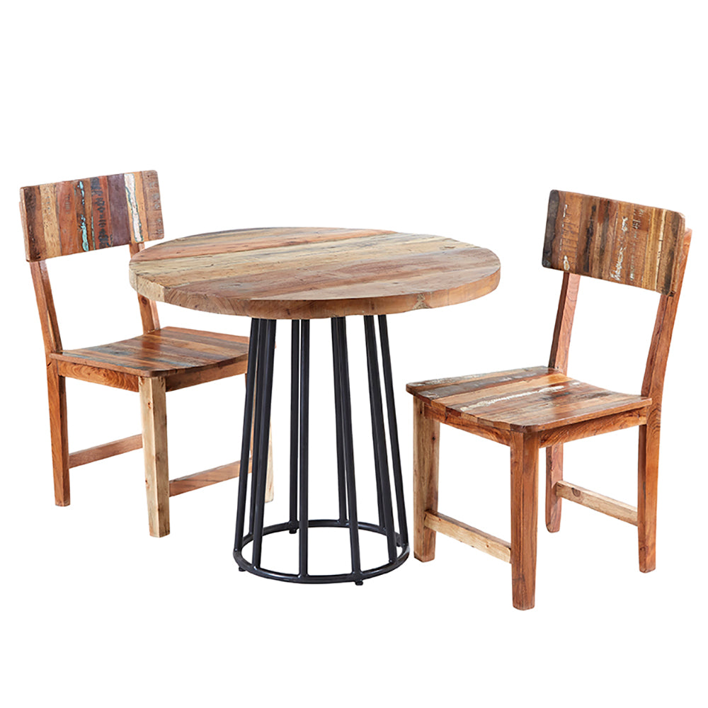 Reclaimed Style Round Dining Table With 4 Seater Chair