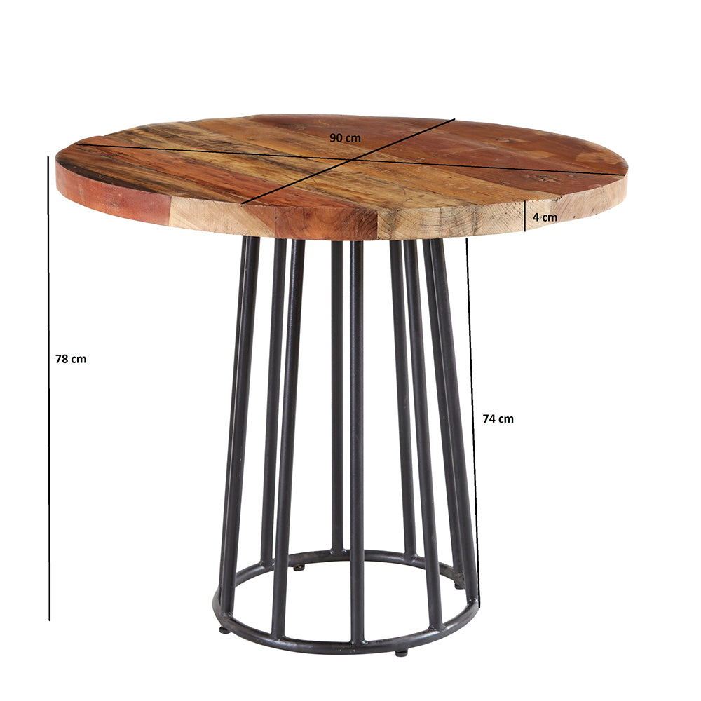 Reclaimed Style Round Dining Table With 4 Seater Chair