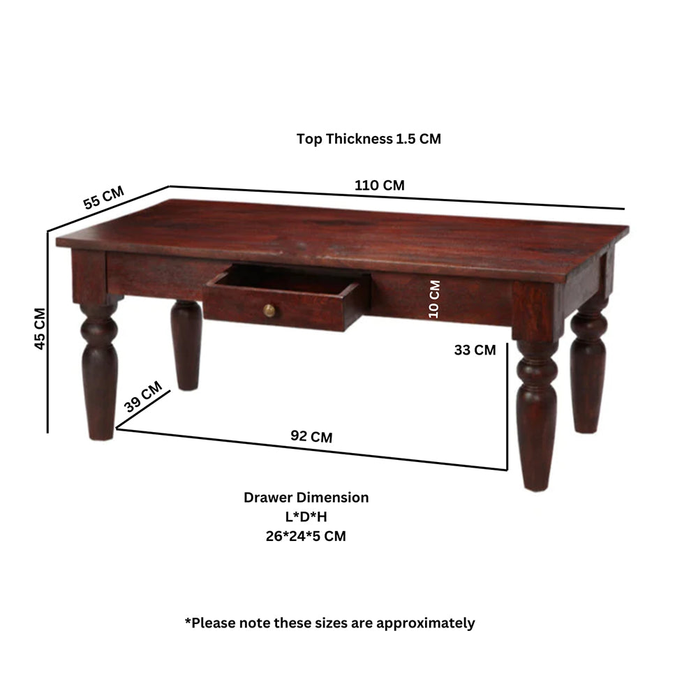 Maharaja Dark Coffee Table With 1 Drawer