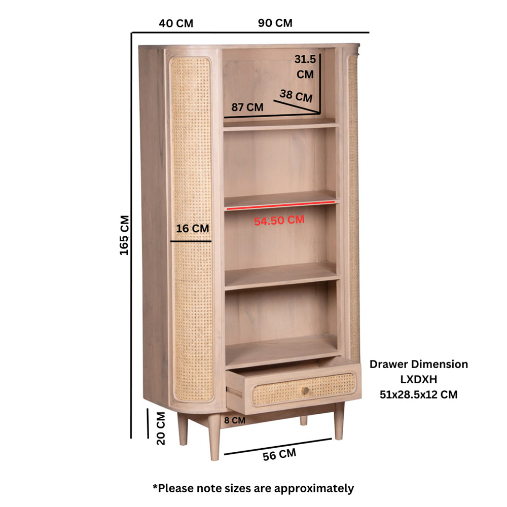 Franch Collection Cane Bookcase With 1 Drawer