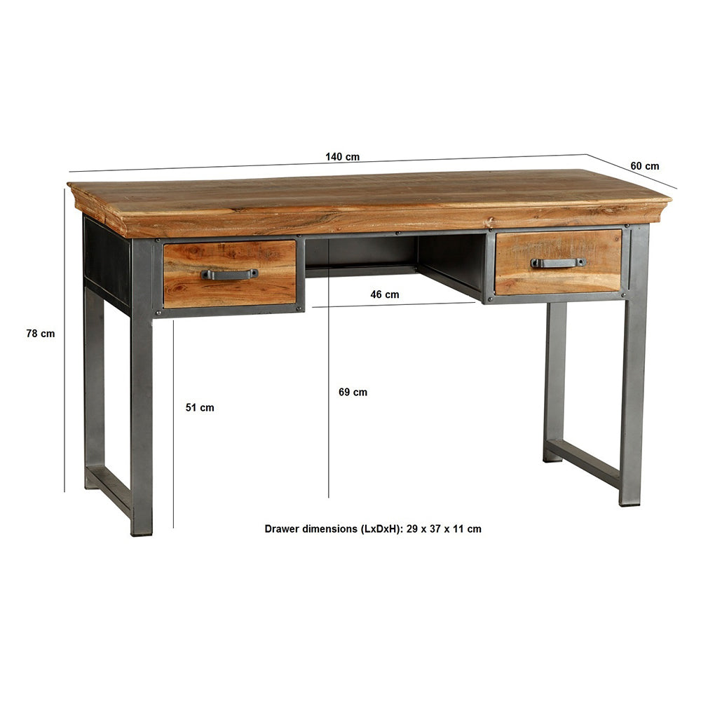 Industrial Range 2 Drawer Writing Desk