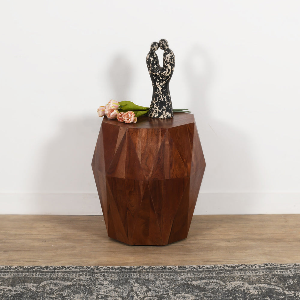 Artisanal End Table Octagon Top, Dark Brown