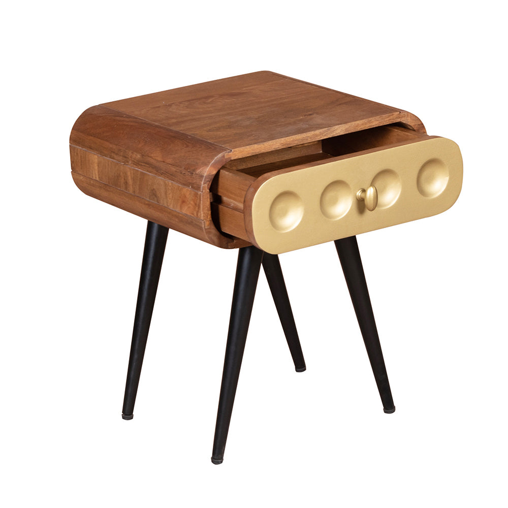 3D Stylish Golden 1 Drawer Bedside Table