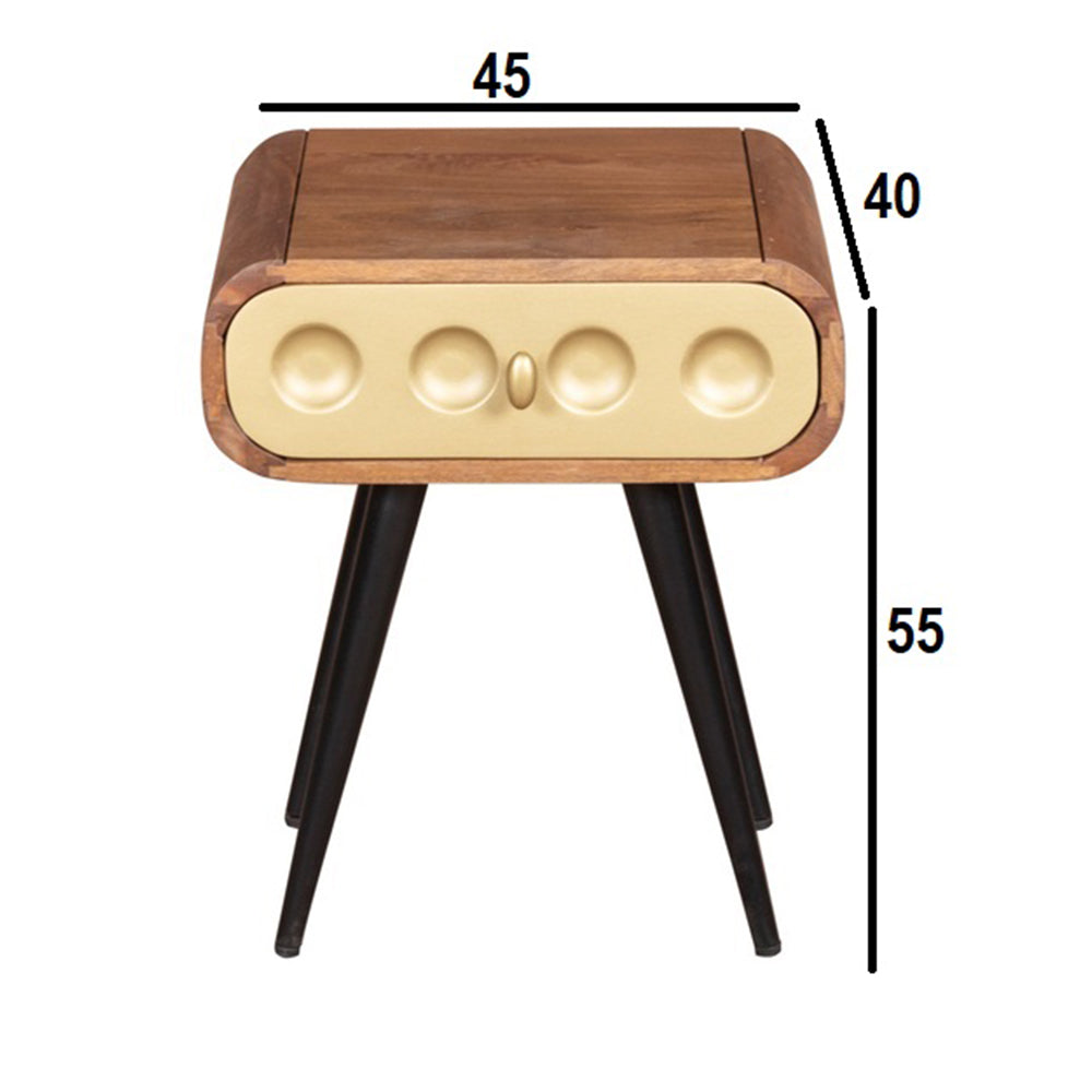 3D Stylish Golden 1 Drawer Bedside Table