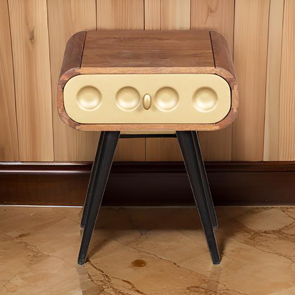 3D Stylish Golden 1 Drawer Bedside Table