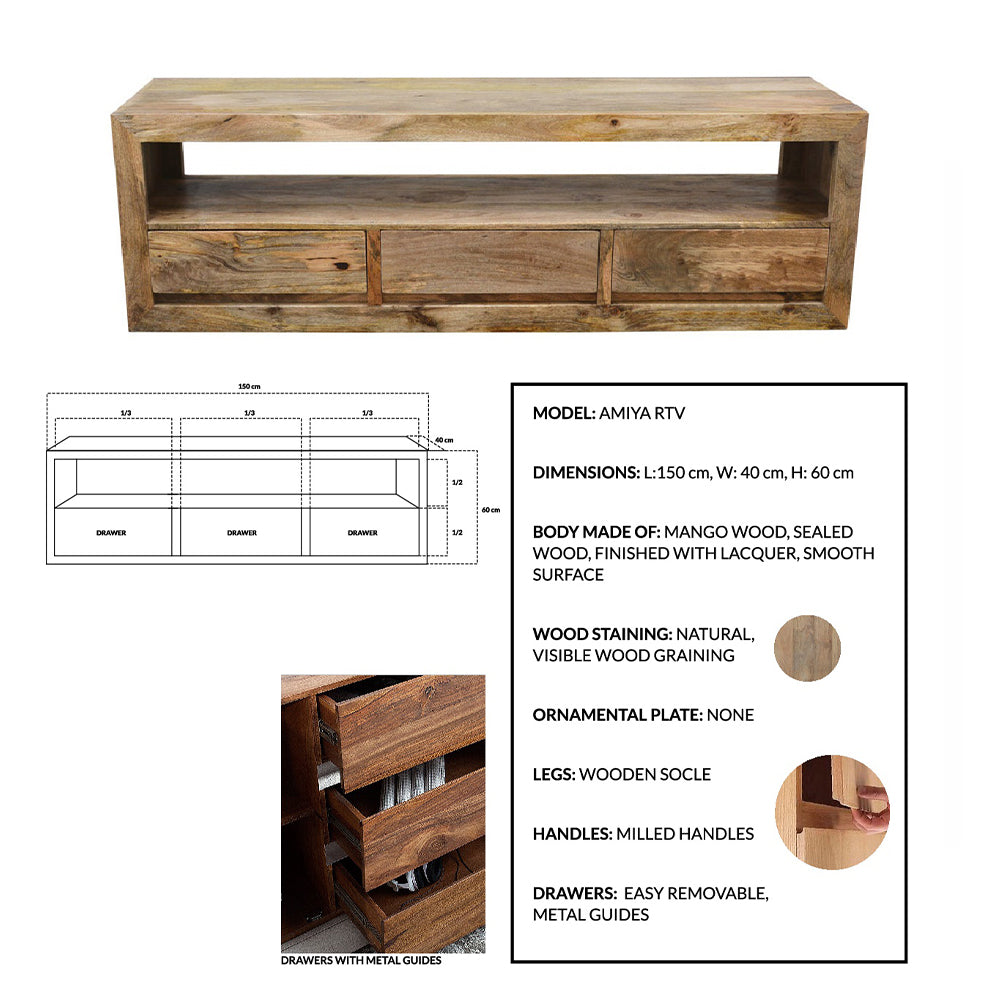 Amiya 3 Drawer TV Cabinet
