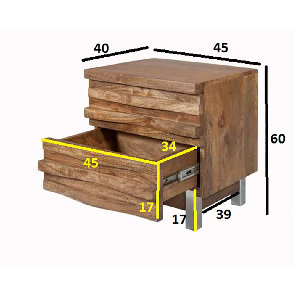 Waves 2 Drawer Bedside Table