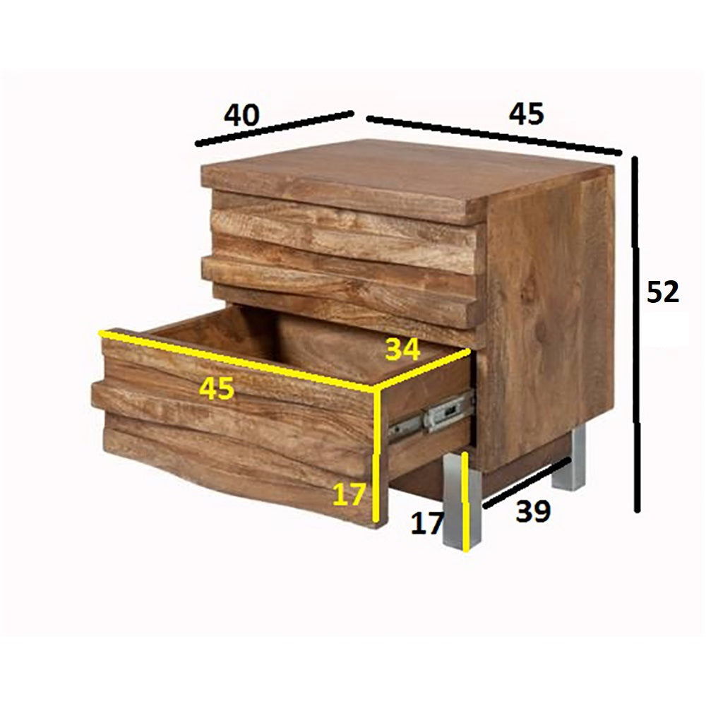 Waves 2 Drawer Bedside Table