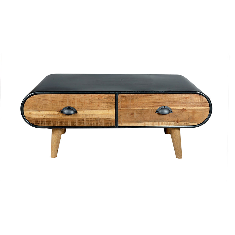 Mid-Century Modern Indo Iron 2 Drawers Coffee Table